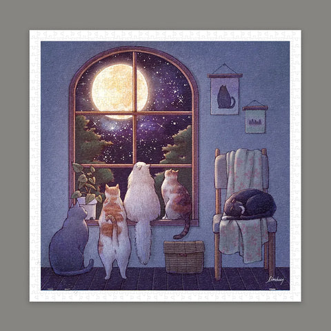 Pintoo H3453 Viewing the Moon by Limduey - Kitten's Life Routine - 900 Piece Jigsaw Puzzle