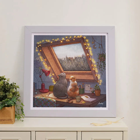 Pintoo H3455 Raining Window by Limduey - Kitten's Life Routine - 900 Piece Jigsaw Puzzle
