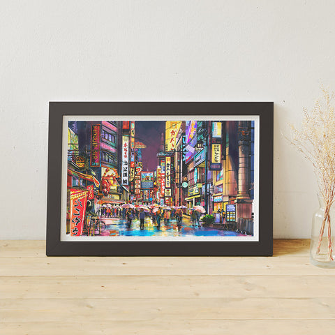 Neon Flashes on a Rainy Night - 1000 Piece Jigsaw Puzzle