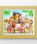 a painting of a group of farm animals