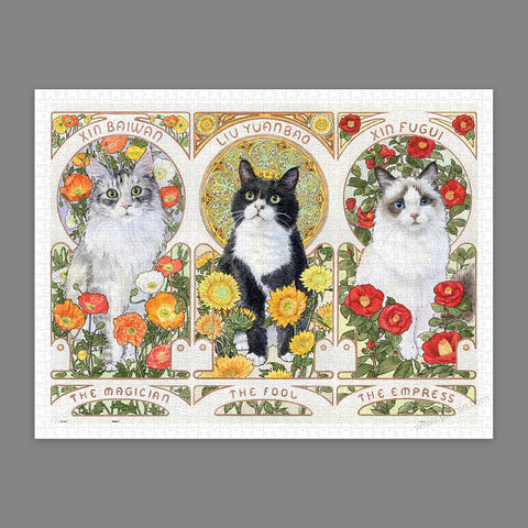 Pintoo H3713 Three Pictures of Cats in the Alphonse Mucha Style - 1200 Piece Jigsaw Puzzle by Giaciu