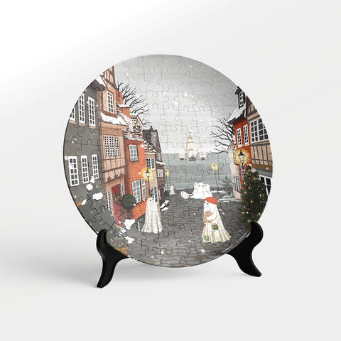 Pintoo PL1023 Harbor’s First Snow - 3D Puzzle Plate Jigsaw Puzzle by Katherine Blower